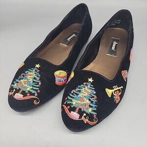 Vintage Ellemenno Holiday Embroidered Velvet Flats Shoes Women's Size 8 M Jolly